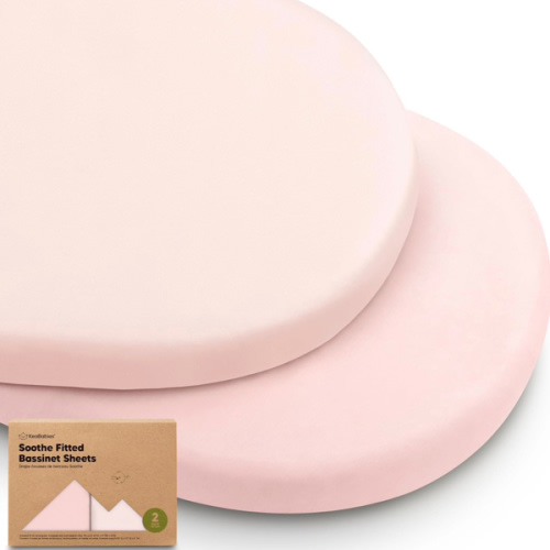 2-Pack Organic Bassinet Sheets for Girls, Boys - 100% Cotton Bassinet Mattress Sheets Compatible with Halo Bassinest Swivel Sleeper, Graco, Baby Delight, Chicco, Fitted Bassinet Sheets (Mist Rose)