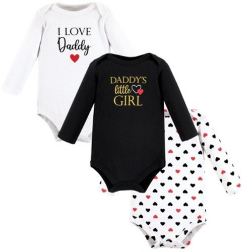 Hudson Baby Basics Infant Girls Essential Long Sleeve Bodysuits 3-Pack, Daddys Sweetheart, 0-3 Months