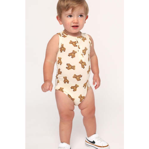 Teddy Bear Bamboo Henley Onesie with Snaps