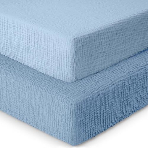 Dreamology Baby Crib Sheets,Muslin Crib Sheet Girls,Boys,Crib Sheet,Breathable Toddler Bed Sheets,2 Pack Crib Sheets Cotton for Standard Cribs, 52x28 Crib Mattress Sheets | Blue and Light Blue