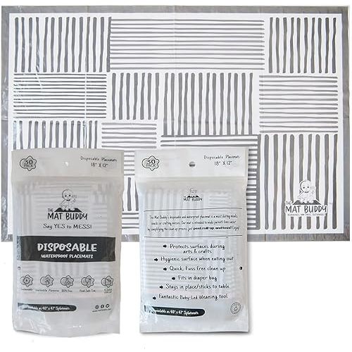 Disposable Place Mats with 4-Sided Adhesive, 30 Count - 100% Waterproof, Non-Toxic - Baby Led Weaning & Restaurant Supplies, 18”x12”