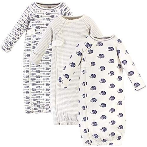 Touched by Nature Baby Organic Cotton Zipper Gowns, Hedgehog Side Zipper, 0-6 Months