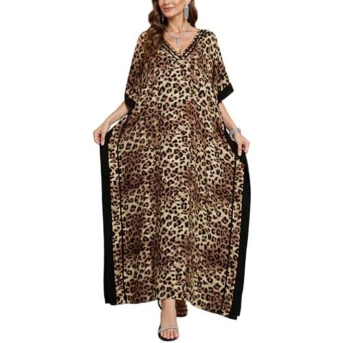 NFVNKJ Plus Size Mumu Dresses for Women - Boho Batwing Sleeve Caftan with Side Slits, Long Moo Moo Nightgown & Beach Cover Up