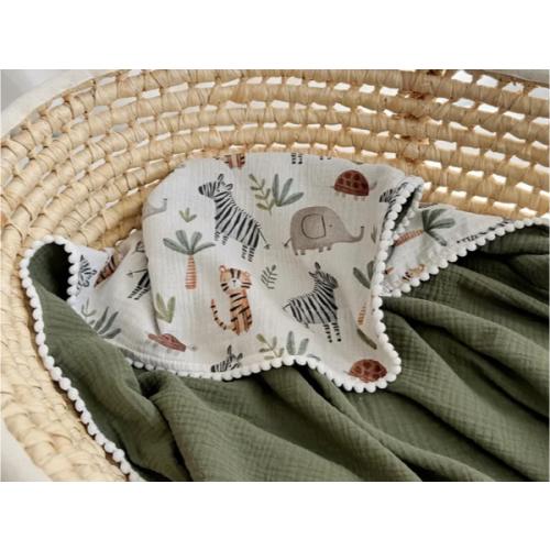 Super Soft Organic Muslin Baby Blanket – Embroidered Name Muslin Blanket, Eucalyptus Design, Stroller Blanket, Lightweight Summer Blanket