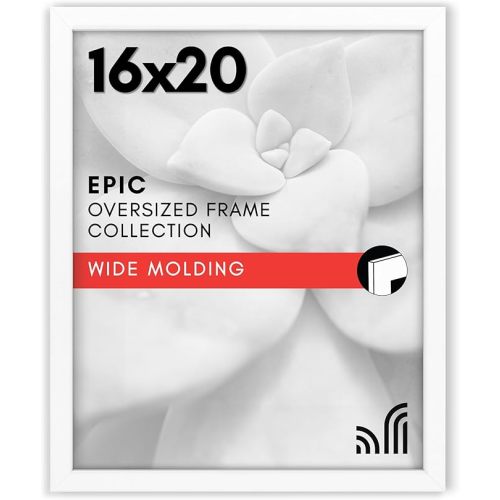 Americanflat 16x20 Picture Frame with Polished Plexiglass - White Picture Frame - Wide Photo Frames Made of Engineered Wood for Vertical or Horizontal Wall Display - Epic Collection - White