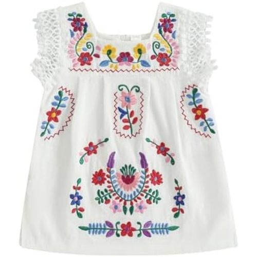 Toddler Baby Girls Mexican Dress Traditional Embroidered Floral Cinco De Mayo Outfit Summer Folklorico Fiesta Dress