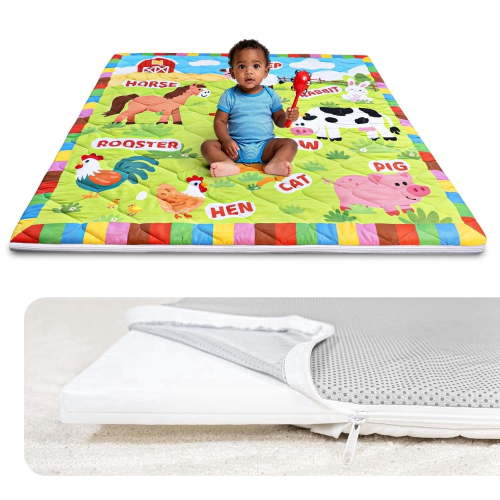 Zenkitch Baby Play Mat,Removable Washable Cover,50" × 50" ,Soft and Non-Slip for Infants and Toddlers, Suitable for Playpen and Floors