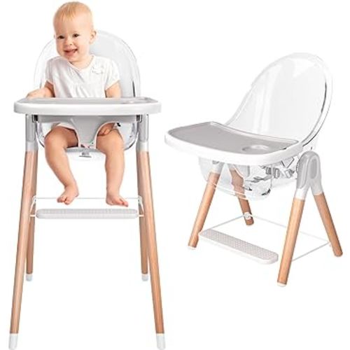 Children Of Design Classic Non-Reclinable 6 in 1 Baby High Chair for Babies and Toddlers, Modern Safe & Compact wooden Highchair, Easy to Clean, Removable Tray, Easy to Assemble