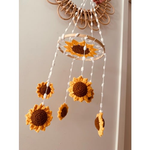 crochet sunflower bohemian flower baby mobile for nursery sun flower