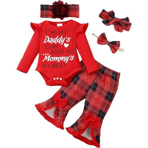 SUNNY PIGGY 0-3 Months Newborn Girl Clothes Red 4Pcs Fall Winter Outfits