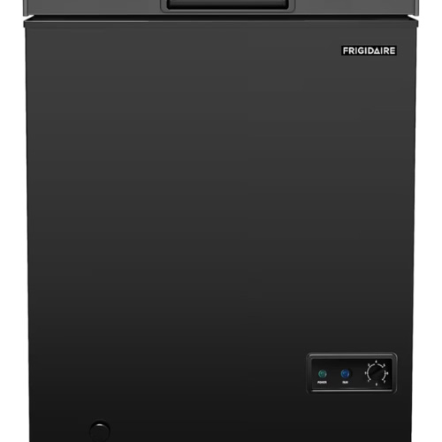 FRIGIDAIRE EFRF5003-BLACK Chest Deep Freezer-Garage-Ready, 5.0 Cu. Ft. Capacity, Black-Adjustable Thermostat-Removable Vinyl Coated Wire Basket-Easy Defrost Drain