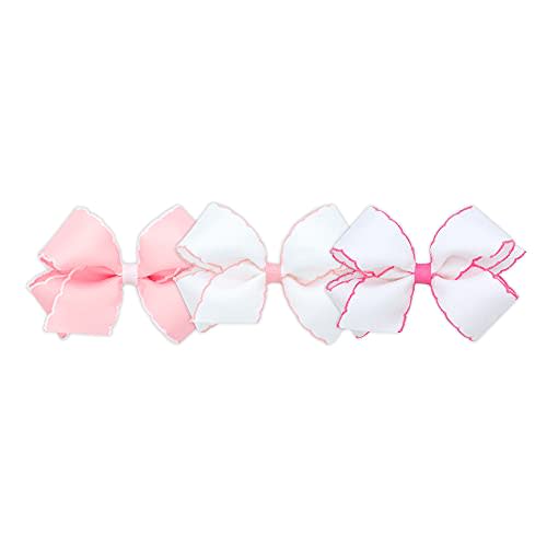 Wee Ones Girls' Medium Moonstitch Grosgrain Bow 3 pc. Variety Pack Set on WeeStay No-Slip Hair Clip
