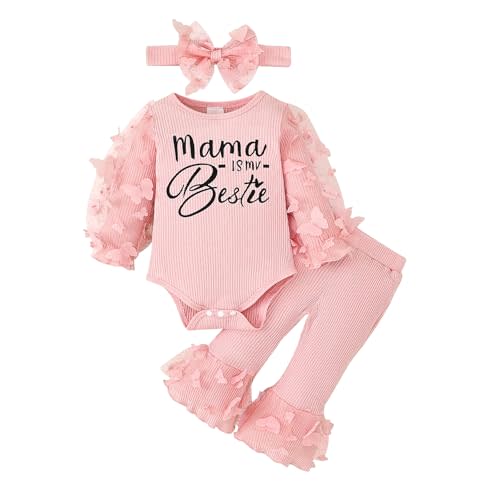 Baby Girl Clothes Newborn Outfits 3D Butterfly Long Sleeve Romper Flare Pants with Bow Headband Set 0-18 Months