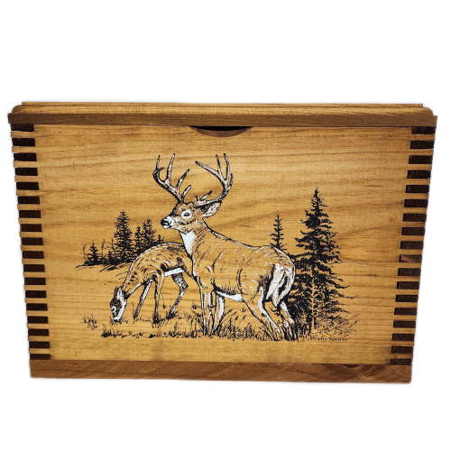 Evans Sports Whitetail Deer Solid Pine Ammo Box with Notched Finger-Joint Construction, Rugged Hardware, Size Is 14 1/2" x 9" x 10 1/8"