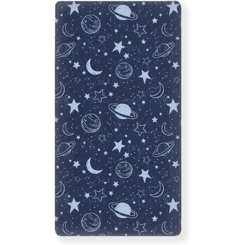 Space Baby Crib Sheets for Boys Girls Stars Planet Fitted Crib Sheet for Standard Crib and Toddler Mattress Navy Blue Baby Mattress Sheets Toddler Bed Sheet 52x28x8 in