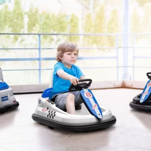 FONTOI Toddler Bumper Car, Kids Ride on Bumper Car with Bumper Edges, Safety Belt for 18-48 Months, White, 29.3"*19"*18.3"