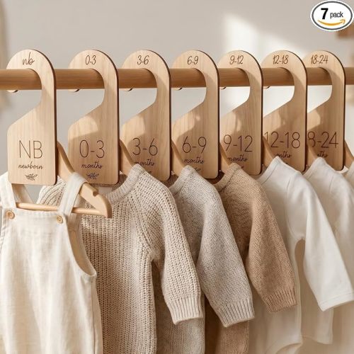 Beautiful Wooden Baby Closet Dividers Set of 7 - Newborn to 24 Months