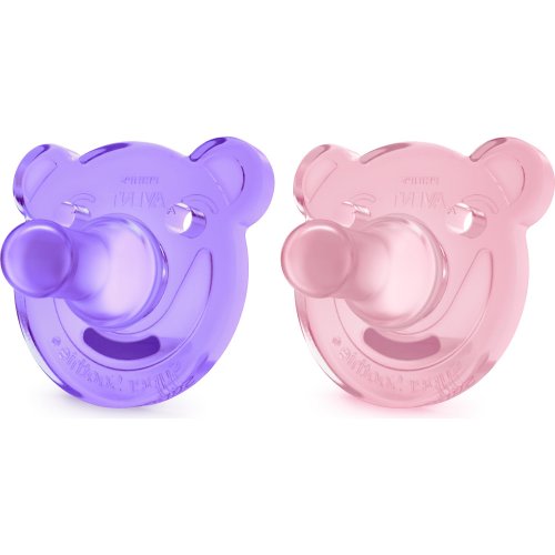 Philips Avent Soothie Pacifier, 3+ months, Pink/Purple, Bear Shape, 2 pack, SCF194/05