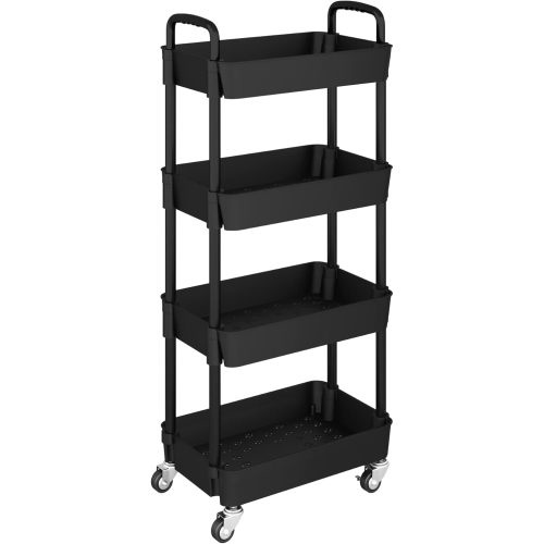 UDEAR 4-Tier Kitchen Rolling Utility Cart,Multifunction Storage Organizer with Handle and 2 Lockable Wheels for Kitchen,Bathroom,Living Room,Office,Black