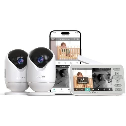 Dr.Care VistaView Lite Smart WiFi Baby Monitor with 2 Cameras- 4” 720P Split Screen & 1080P Camera App Control, Motion Alerts, Night Vision, 3000mAh Battery, 2-Way Talk, Triple Security, 1000ft Range