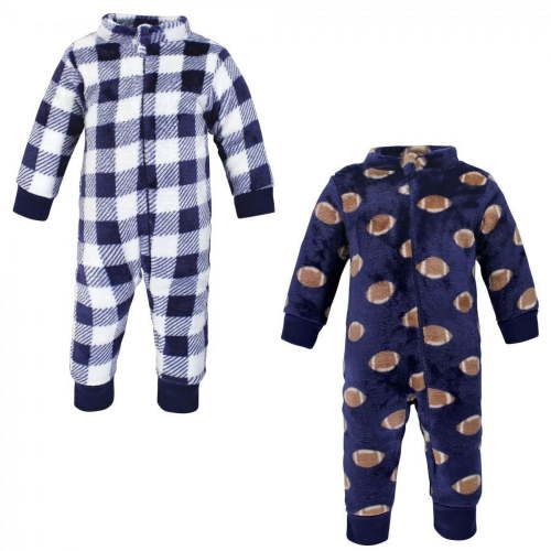 Hudson Baby Infant Boy Plush Jumpsuits, Football, 6-9 Months