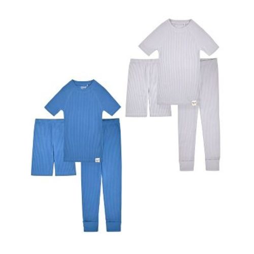 Sleep On It 100% Organic Cotton Rib Knit Snug-Fit 6-Piece Pajama Sets for Boys & Girls, Brown & Grey, Size 12M