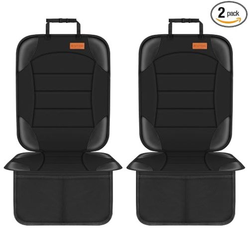 Car Seat Protector for Child Seat Cushion for Leather and Fabric Seats, 2 Mesh Pockets, Non-Slip Backing, Carseat Protectors for Vehicles, Baby, Pets (2 Pack)