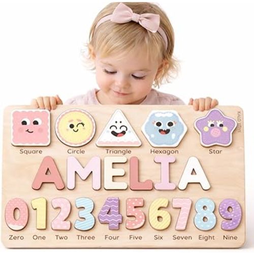 Personalized Name Puzzle for Toddlers 1-3, Custom Wooden Name Puzzle with Numbers and Shapes, 18 Art Sets, More Than Any Other, Baby Name Puzzle, Personalized Baby Gifts
