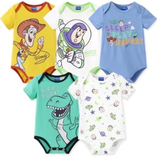 Disney Marvel Cars Toy Story Baby Clothes, 5 Pack Short-Sleeve Bodysuits, Newborn to Infant Outfits Costumes, 0-18 Months