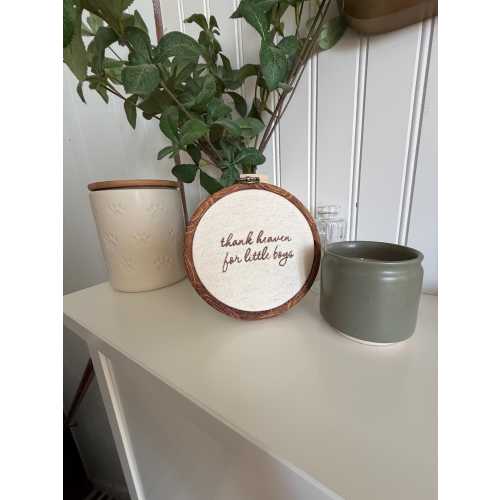 Embroidered Hoop Art | "Thank Heaven for Little Boys" Nursery Decor, Keepsake