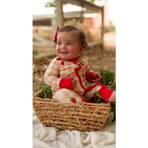 Infant Romper in Strawberry Gingham