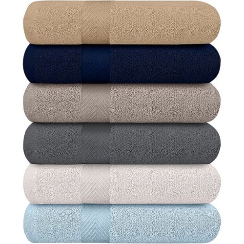 KAHAF Collection 6-Pack Bath Towels - Lightweight - Extra Absorbent - 100% Cotton - Shower towels (Multi, 27 inchesx54 inches)