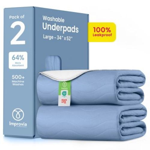 IMPROVIA® Washable Underpads 34”x52”, Heavy Absorbency Waterproof Incontinence Pads for Kids, Adults & Pets – Protects Bed, Couch, Sofa & Floor
