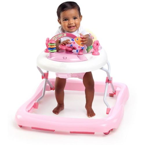 Bright Starts Pretty in Pink Walk-A-Bout Baby Walker - JuneBerry Delight: Adjustable Height, Plays Music, Non-Skid Feet, Folds for Easy Storage