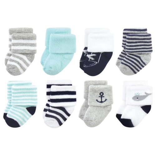 Hudson Baby Infant Boy Cotton Rich Newborn and Terry Socks, Mint Whale, 0-6 Months