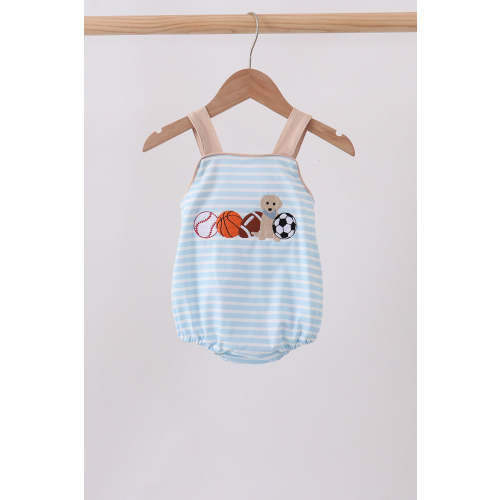 Blue Puppy Ball Embroidered Stripe Bubble