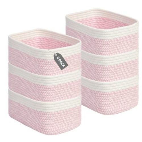 Cotton Rope Storage Basket 6 Pack Without Handles, Soft Polyester Cotton Woven Shelf Bins 11.81×7.48×4.72 Inch for Closet Bathroom Makeup Toy