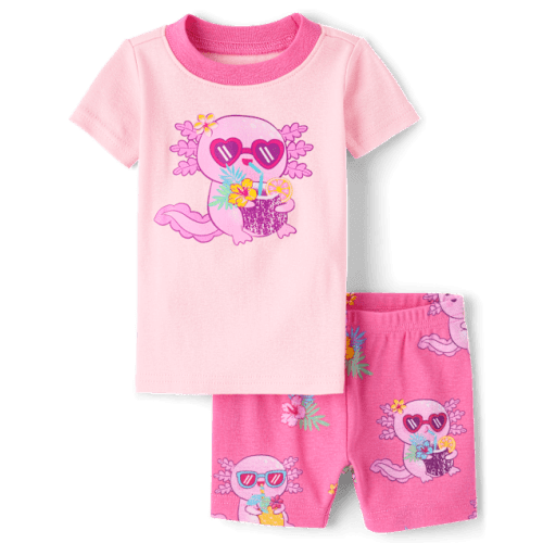 Baby And Toddler Girls Summer Axolotl Snug Fit Cotton Pajamas - Pink