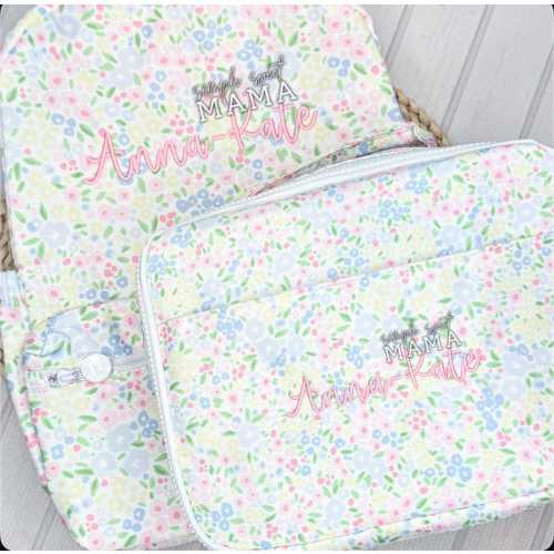 Personalized Floral Backpack & Lunchbox | Grandmillennial Luggage for Girls | Embroidered Travel Set