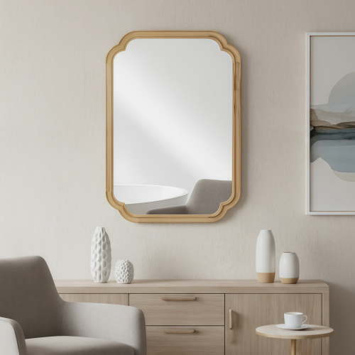 Leumius 20"x 30" Decorative Mirror, Solid Wood Frame Rounded Corner Mirror for Bedroom Bathroom Living Room Entryway Natural
