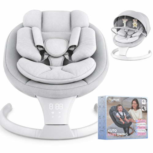 TouHeart Electric Baby Swing for Infants, 5 Speeds, 5 Vibration Levels, Bluetooth, Remote, 10 Lullabies, Gray
