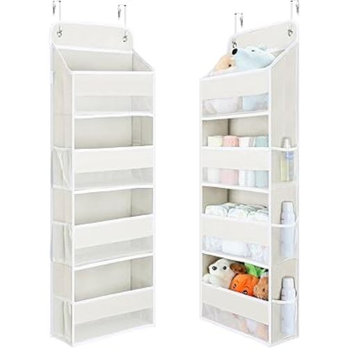Yecaye Over the Door Organizer, 35.2lbs Load Toy Stuffed Animal Storage, Bathroom Organizers and Storage for Nursery Newborn Baby Essential Stuff Dorm Room Essentials, Cream White 4 Tier