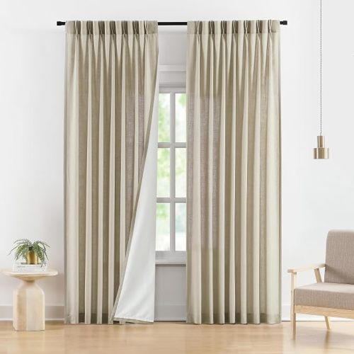 Vision Home Sand Pinch Pleated Light Filtering Curtains 84 inch Length