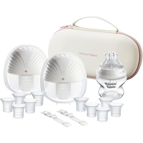 Tommee Tippee Double Wearable Breast Pump, Hands-Free In-Bra Design, 24mm Flange + 5 Inserts, 4 Modes & up to 9 Suction Levels, Quiet, Lightweight, Travel Case & Rechargeable