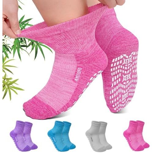CaiDieNu Non Slip Diabetic Ankle Socks: Bamboo Viscose Non Binding Hospital Socks with Grip for Women Men Elderly Edema