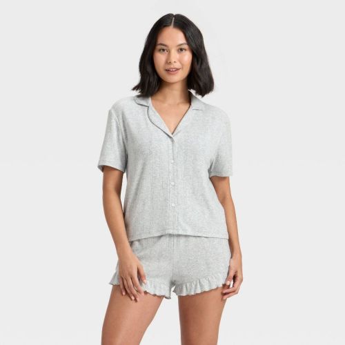 Women's Pointelle Notch Collar Shirt and Shorts Pajama Set - Wild Fable™