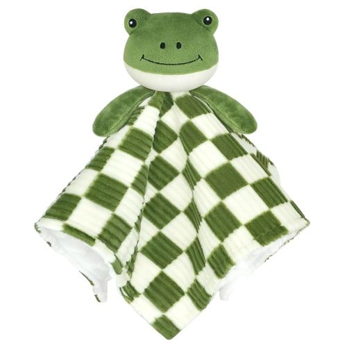Baby Lovey Blanket for Boys Girls Super Soft Checkerboard Gingham with Minky Dot Fabric Backing Frog Stuffed Animal Lovely Snuggle Toy Green 14 Inch