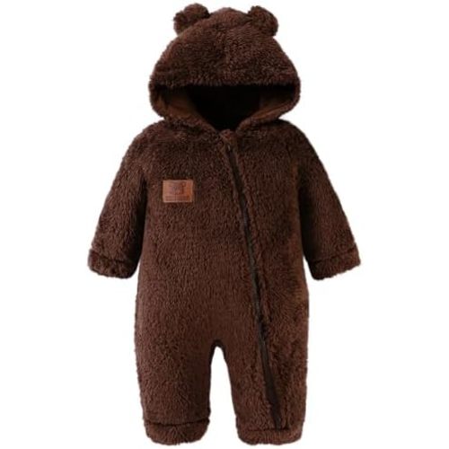 Redair Newborn Baby Bear Outfit Boys Girls Fleece Hooded Romper Jumpsuit Baby Winter Clothes Snowsuit for 0-18 Months