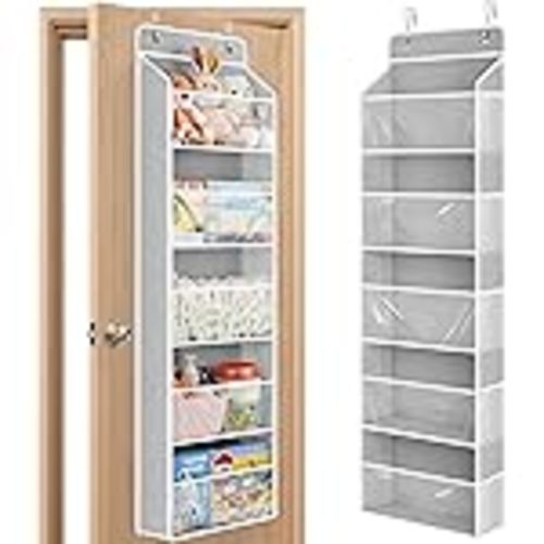 Over The Door Organizer, Heavy-Duty 6-Shelf Hanging Storage with 13 Mesh Pockets, 55lbs Capacity Behind The Door Storage for Nursery, Bathroom, Bedroom, and Dorm, Grey : Baby