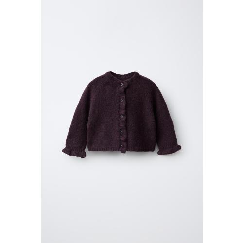 RUFFLE CARDIGAN - Burgundy | ZARA United States